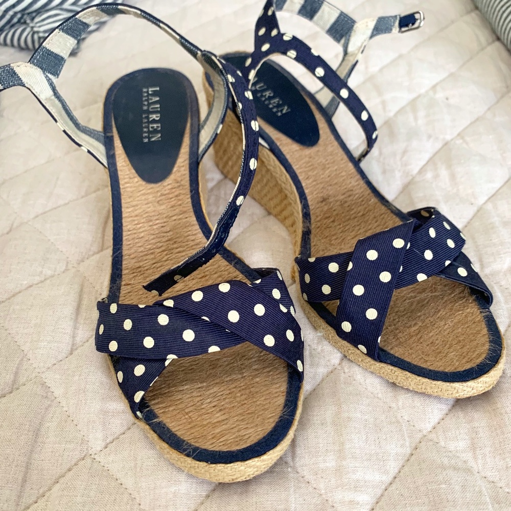 Ralph Lauren Navy/White Polka Dot Espadrilles